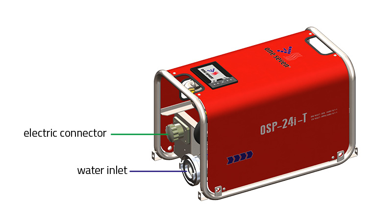 OSP-24i-T labeled with electric connector and water inlet