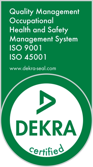 DEKRA seal: quality management, occupational health and safety management system, ISO 9001 and ISO 45001